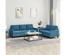 Sofa Sofos komplektas su pagalvėlėmis, 2 dalių, mėlynas, aksomas