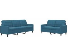 Sofa Sofos komplektas su pagalvėlėmis, 2 dalių, mėlynas, aksomas