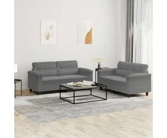Sofa Sofos komplektas su pagalvėlėmis, 2 dalių, pilkas, audinys