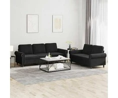 Sofa Sofos komplektas su pagalvėlėmis, 2 dalių, juodas, aksomas