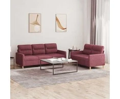 Sofa Sofos komplektas su pagalvėlėmis, 2 dalių, vyno, audinys