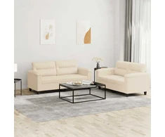 Sofa Sofos komplektas su pagalvėlėmis, 2 dalių, smėlio, audinys
