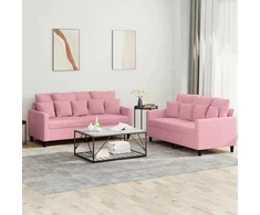 Sofa Sofos komplektas su pagalvėlėmis, 2 dalių, rožinis, aksomas