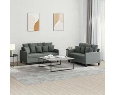 Sofa Sofos komplektas su pagalvėlėmis, 2 dalių, pilkas, audinys