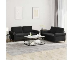 Sofa Sofos komplektas su pagalvėlėmis, 2 dalių, juodas, aksomas