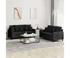 Sofa Sofos komplektas su pagalvėlėmis, 2 dalių, juodas, aksomas
