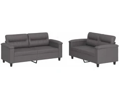 Sofa Sofos komplektas su pagalvėlėmis, 2 dalių, pilkas, dirbtinė oda