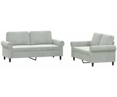 Sofa Sofos komplektas su pagalvėlėmis, 2 dalių, pilkas, aksomas