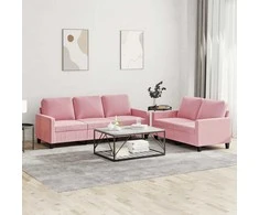 Sofa Sofos komplektas su pagalvėlėmis, 2 dalių, rožinis, aksomas