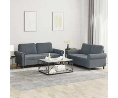 Sofa Sofos komplektas su pagalvėlėmis, 2 dalių, pilkas, aksomas