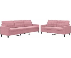 Sofa Sofos komplektas su pagalvėlėmis, 2 dalių, rožinis, aksomas