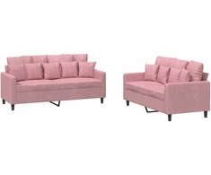 Sofa Sofos komplektas su pagalvėlėmis, 2 dalių, rožinis, aksomas