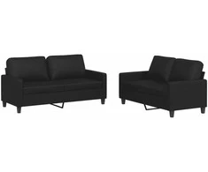 Sofa Sofos komplektas su pagalvėlėmis, 2 dalių, juodas, dirbtinė oda