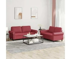Sofa Sofos komplektas su pagalvėlėmis, 2 dalių, vyno, dirbtinė oda