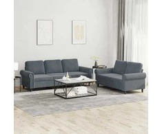 Sofa Sofos komplektas su pagalvėlėmis, 2 dalių, pilkas, aksomas