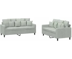 Sofa Sofos komplektas su pagalvėlėmis, 2 dalių, pilkas, aksomas