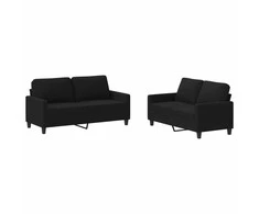 Sofa Sofos komplektas su pagalvėlėmis, 2 dalių, juodas, audinys