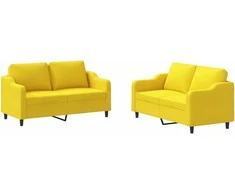 Sofa Sofos komplektas su pagalvėlėmis, 2 dalių, geltonas, audinys