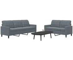 Sofa Sofos komplektas su pagalvėlėmis, 2 dalių, pilkas, aksomas