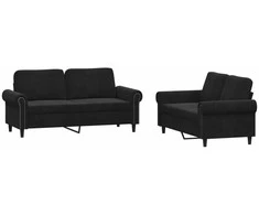 Sofa Sofos komplektas su pagalvėlėmis, 2 dalių, juodas, aksomas