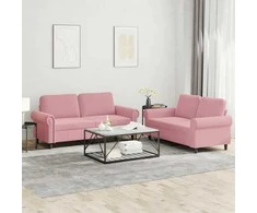 Sofa Sofos komplektas su pagalvėlėmis, 2 dalių, rožinis, aksomas