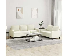 Sofa Sofos komplektas su pagalvėlėmis, 2 dalių, kreminis, aksomas