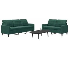 Sofa Sofos komplektas su pagalvėlėmis, 2 dalių, žalias, aksomas