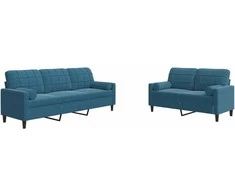 Sofa Sofos komplektas su pagalvėlėmis, 2 dalių, mėlynas, aksomas