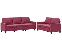 Sofa Sofos komplektas su pagalvėlėmis, 2 dalių, vyno, aksomas