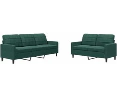 Sofa Sofos komplektas su pagalvėlėmis, 2 dalių, žalias, aksomas