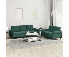 Sofa Sofos komplektas su pagalvėlėmis, 2 dalių, žalias, aksomas