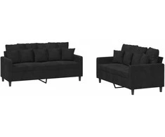 Sofa Sofos komplektas su pagalvėlėmis, 2 dalių, juodas, aksomas