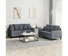 Sofa Sofos komplektas su pagalvėlėmis, 2 dalių, pilkas, aksomas