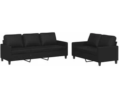 Sofa Sofos komplektas su pagalvėlėmis, 2 dalių, juodas, dirbtinė oda