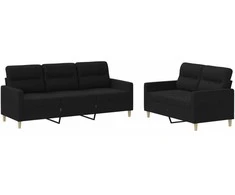 Sofa Sofos komplektas su pagalvėlėmis, 2 dalių, juodas, audinys
