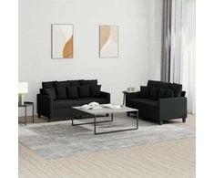 Sofa Sofos komplektas su pagalvėlėmis, 2 dalių, juodas, audinys