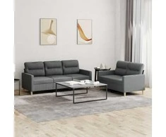Sofa Sofos komplektas su pagalvėlėmis, 2 dalių, pilkas, audinys
