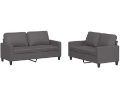 Sofa Sofos komplektas su pagalvėlėmis, 2 dalių, pilkas, dirbtinė oda