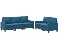 Sofa Sofos komplektas su pagalvėlėmis, 2 dalių, mėlynas, aksomas