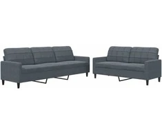 Sofa Sofos komplektas su pagalvėlėmis, 2 dalių, pilkas, aksomas