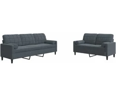 Sofa Sofos komplektas su pagalvėlėmis, 2 dalių, pilkas, aksomas