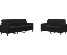 Sofa Sofos komplektas su pagalvėlėmis, 2 dalių, juodas, aksomas