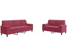 Sofa Sofos komplektas su pagalvėlėmis, 2 dalių, vyno, aksomas