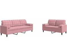 Sofa Sofos komplektas su pagalvėlėmis, 2 dalių, rožinis, aksomas