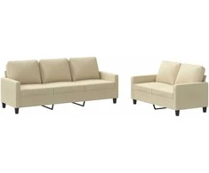 Sofa Sofos komplektas su pagalvėlėmis, 2 dalių, kreminis, audinys