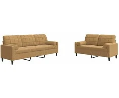 Sofa Sofos komplektas su pagalvėlėmis, 2 dalių, rudas, aksomas