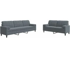 Sofa Sofos komplektas su pagalvėlėmis, 2 dalių, pilkas, aksomas