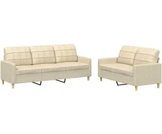 Sofa Sofos komplektas su pagalvėlėmis, 2 dalių, kreminis, audinys