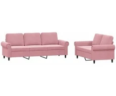 Sofa Sofos komplektas su pagalvėlėmis, 2 dalių, rožinis, aksomas