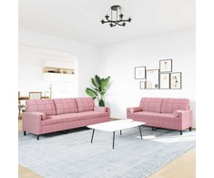 Sofa Sofos komplektas su pagalvėlėmis, 2 dalių, rožinis, aksomas